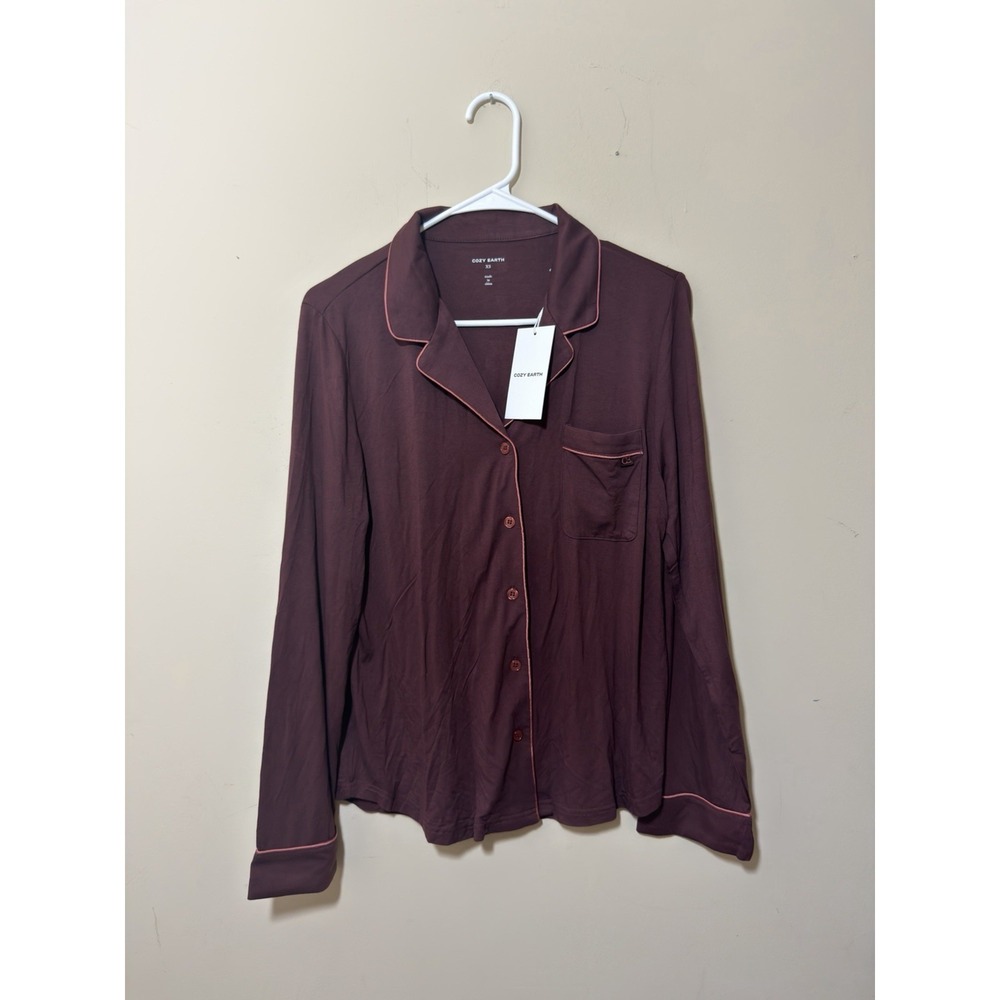 Cozy Earth Women's‎ Bamboo Stretch Knit Long Sleeve Pajama Top Burgundy XS NWT